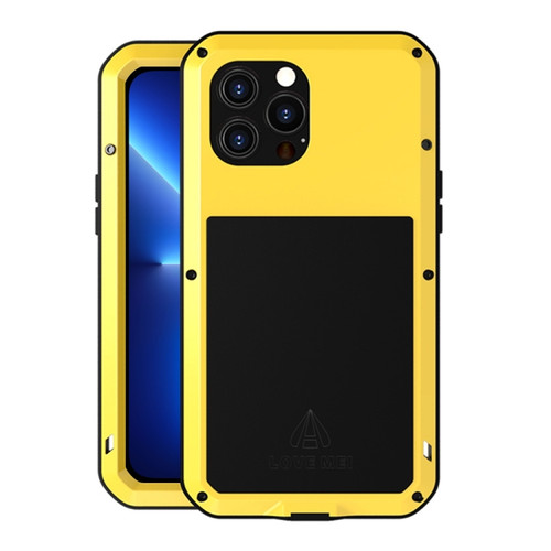 LOVE MEI Metal Shockproof Life Waterproof Dustproof Protective Phone Case for iPhone 13 Pro Max - Yellow