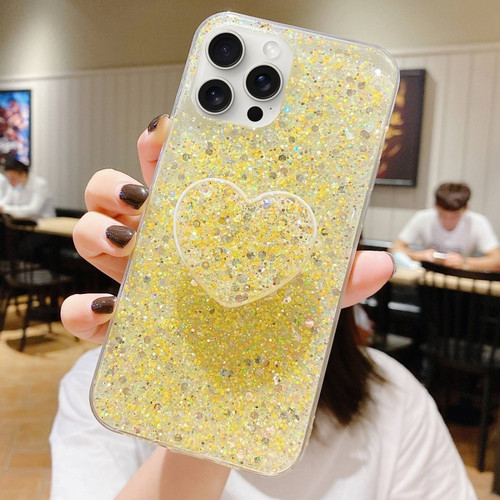 Starry Sequin Heart Stand Epoxy TPU Phone Casefor iPhone 13 Pro Max - Yellow