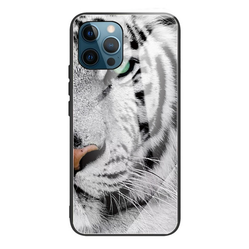 Tempered Glass + TPU Border Protective Case for iPhone 13 Pro Max - White Tiger