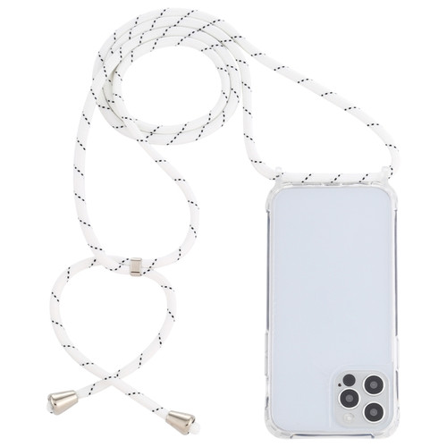 Transparent Acrylic Airbag Shockproof Phone Protective Case with Lanyard for iPhone 13 Pro Max - White Grey Fine Lines