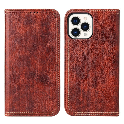 Fierre Shann Retro Tree Bark Texture PU Magnetic Horizontal Flip Leather Case with Holder & Card Slots & Wallet for iPhone 13 Pro Max - Red