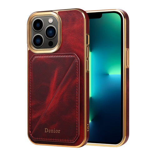 Denior Oil Wax Leather Electroplating Card Slot Holder Phone Casefor iPhone 13 Pro Max - Red