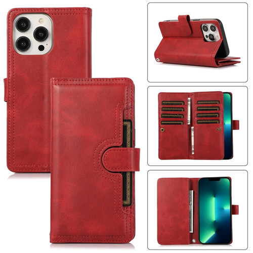 Wristband Card Slot Leather Phone Casefor iPhone 13 Pro Max - Red