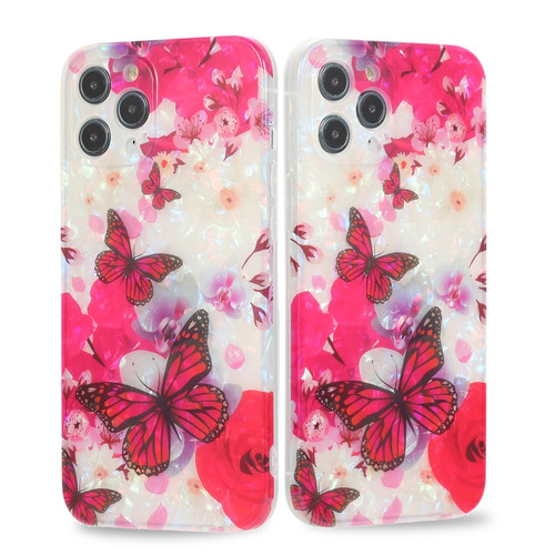 Butterfly Shell Colorful Series Pattern IMD TPU Shockproof Case for iPhone 13 Pro Max - Rose Red
