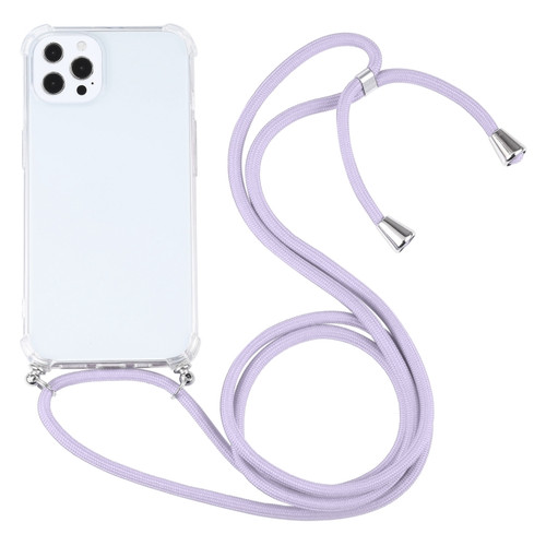 Four-corner Shockproof Transparent TPU Protective Case with Lanyard for iPhone 13 Pro Max - Light Purple