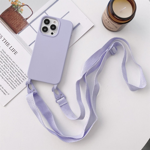 Elastic Silicone Protective Case with Wide Neck Lanyard for iPhone 13 Pro Max - Purple