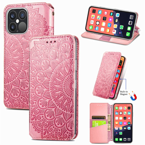 Blooming Mandala Embossed Pattern Magnetic Horizontal Flip Leather Case with Holder & Card Slots & Walletfor iPhone 13 Pro Max - Pink