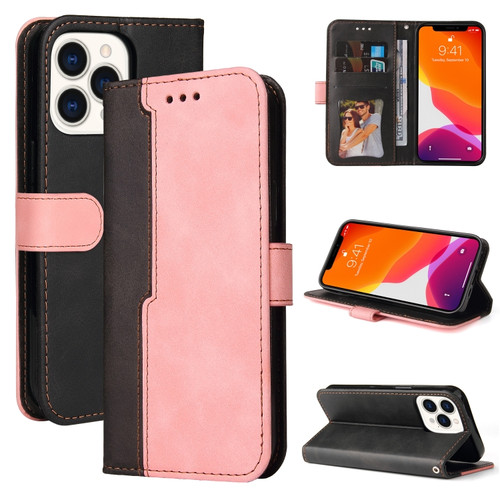 Business Stitching-Color Horizontal Flip PU Leather Case with Holder & Card Slots & Photo Frame for iPhone 13 Pro Max - Pink