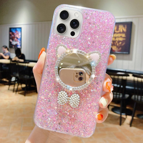 Starry Sequin Diamond Cat Ears Mirror Epoxy TPU Phone Casefor iPhone 13 Pro Max - Pink