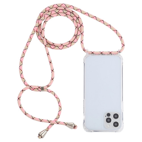 Transparent Acrylic Airbag Shockproof Phone Protective Case with Lanyard for iPhone 13 Pro Max - Pink Apricot Coffee