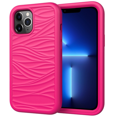 Wave Pattern 3 in 1 Silicone + PC Shockproof Protective Case for iPhone 13 Pro Max - Hot Pink