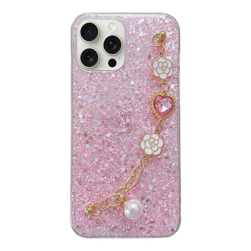 Starry Sequin Love Gem Chain Epoxy TPU Phone Casefor iPhone 13 Pro Max - Pink