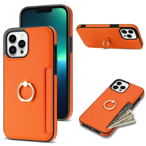 Ring Card Litchi Leather Back Phone Casefor iPhone 13 Pro Max - Orange