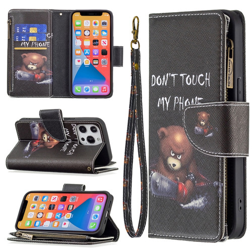 Colored Drawing Pattern Zipper Horizontal Flip Leather Case with Holder & Card Slots & Wallet for iPhone 13 Pro Max - Bear