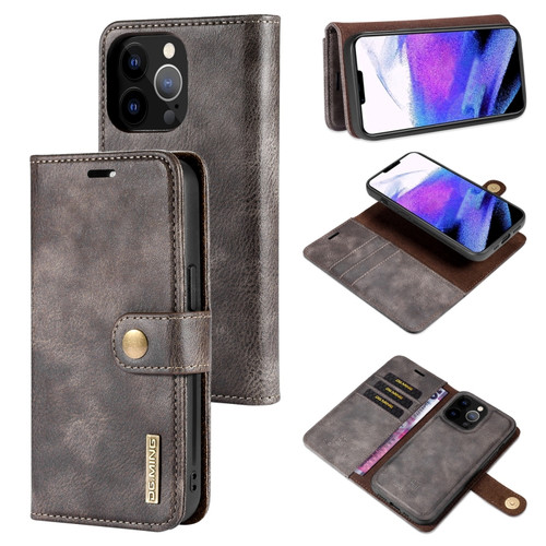 DG.MING Crazy Horse Texture Flip Detachable Magnetic Leather Case with Holder & Card Slots & Wallet for iPhone 13 Pro Max - Grey