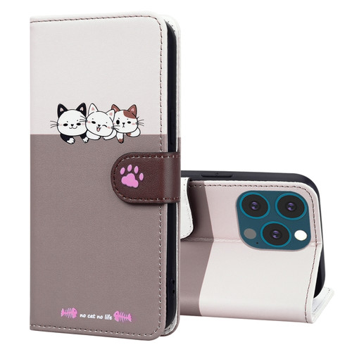 Cute Pet Series Color Block Buckle Leather Phone Casefor iPhone 13 Pro Max - Pale Mauve