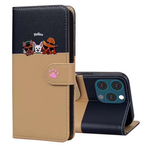 Cute Pet Series Color Block Buckle Leather Phone Casefor iPhone 13 Pro Max - Khaki