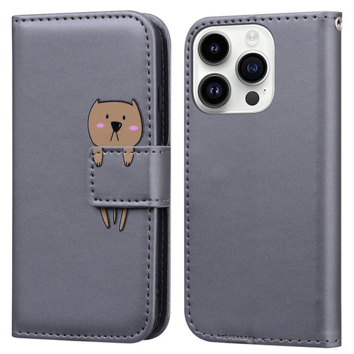 Cartoon Buckle Horizontal Flip Leather Phone Casefor iPhone 13 Pro Max - Grey