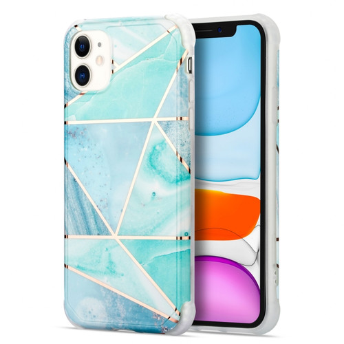 Electroplating Matching Marble IMD Four-Corner TPU Shockproof Casefor iPhone 13 Pro Max - Green