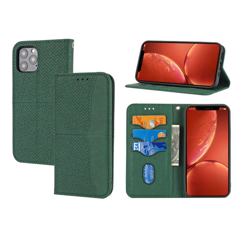 Woven Texture Stitching Magnetic Horizontal Flip PU Leather Case with Holder & Card Slots & Wallet & Lanyard for iPhone 13 Pro Max - Green