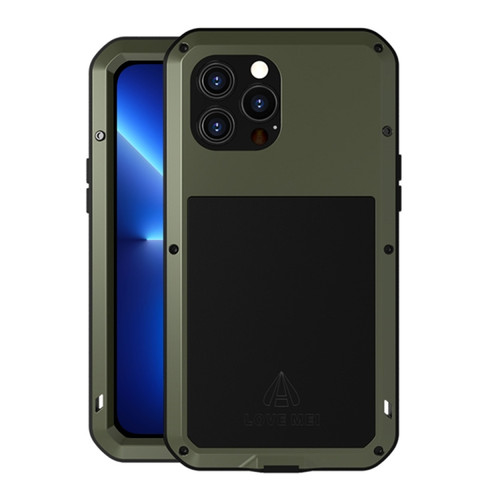 LOVE MEI Metal Shockproof Life Waterproof Dustproof Protective Phone Case for iPhone 13 Pro Max - Army Green