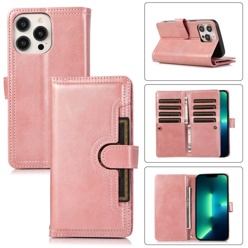 Wristband Card Slot Leather Phone Casefor iPhone 13 Pro Max - Rose Gold