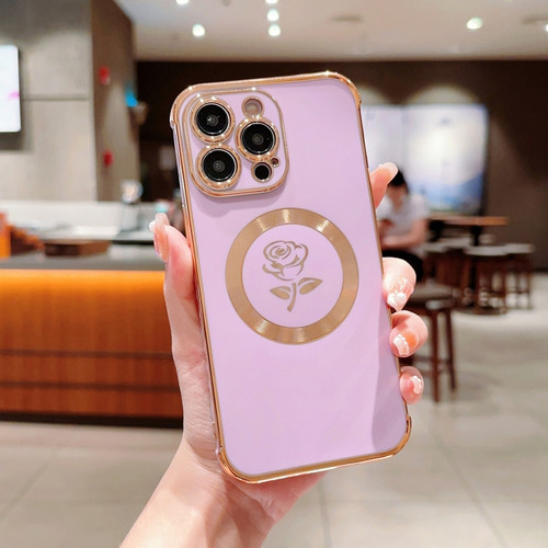 Electroplate Side Roses Flower MagSafe Phone Casefor iPhone 13 Pro Max - Purple