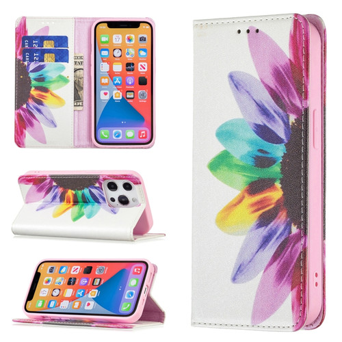 Colored Drawing Pattern Invisible Magnetic Horizontal Flip PU Leather Case with Holder & Card Slots & Wallet for iPhone 13 Pro Max - Sun Flower