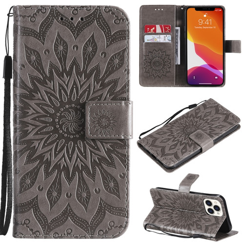 Pressed Printing Sunflower Pattern Horizontal Flip PU Leather Case Holder & Card Slots & Wallet & Lanyard for iPhone 13 Pro Max - Grey