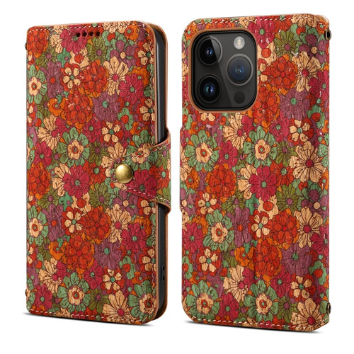 Denior Flower Language Series Cork Fabric Oil Edge Leather Phone Casefor iPhone 13 Pro Max - Summer