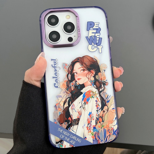 Engraved Colorful Cartoon Phone Casefor iPhone 13 Pro Max - Flower Girl
