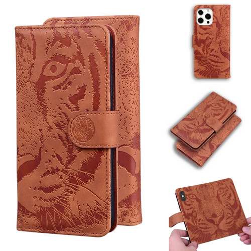 Tiger Embossing Pattern Horizontal Flip Leather Case with Holder & Card Slots & Wallet for iPhone 13 Pro Max - Brown