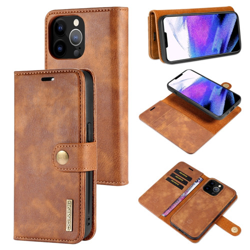 DG.MING Crazy Horse Texture Flip Detachable Magnetic Leather Case with Holder & Card Slots & Wallet for iPhone 13 Pro Max - Brown