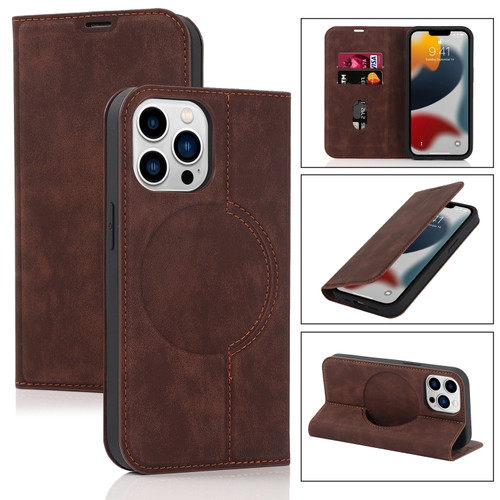 Wireless Charging Magsafe Leather Phone Case for iPhone 13 Pro Max - Brown