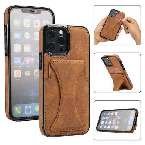 Ultra-thin Shockproof Protective Case with Holder & Metal Magnetic Function for iPhone 13 Pro Max - Brown