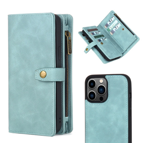 Zipper Wallet Detachable MagSafe Leather Phone Casefor iPhone 13 Pro Max - Blue