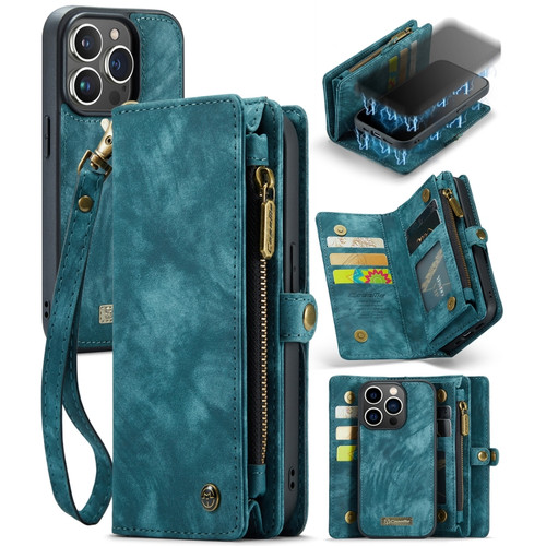 CaseMe-008 Detachable Multifunctional Horizontal Flip Leather Case with Card Slot & Holder & Zipper Wallet & Photo Frame for iPhone 13 Pro Max - Blue