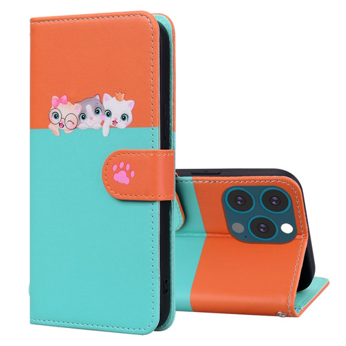 Cute Pet Series Color Block Buckle Leather Phone Casefor iPhone 13 Pro Max - Sky Blue