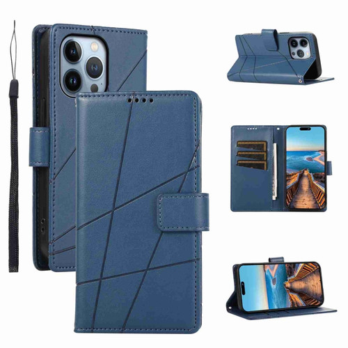 PU Genuine Leather Texture Embossed Line Phone Casefor iPhone 13 Pro Max - Blue