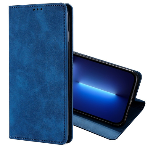 Skin Feel Magnetic Horizontal Flip Leather Case with Holder & Card Slots for iPhone 13 Pro Max - Blue