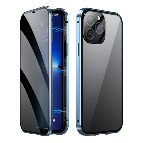 Dual-Lock Anti-peeping Glass 360 Full Body Frosted Magnetic Phone Casefor iPhone 13 Pro Max - Sierra Blue