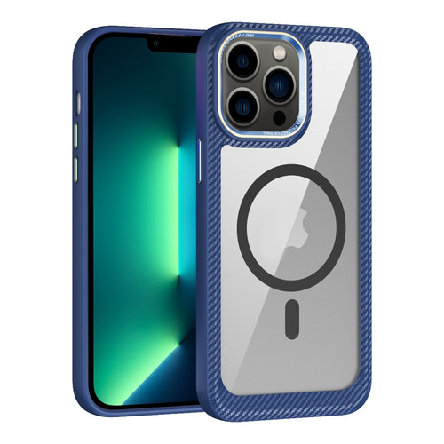 MagSafe Carbon Fiber Transparent Back Panel Phone Casefor iPhone 13 Pro Max - Blue