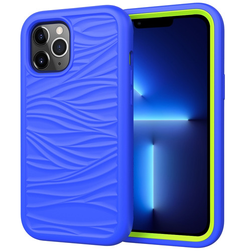 Wave Pattern 3 in 1 Silicone + PC Shockproof Protective Case for iPhone 13 Pro Max - Blue+Olivine