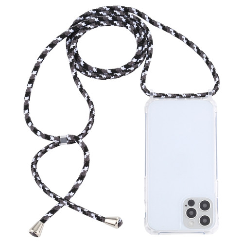 Transparent Acrylic Airbag Shockproof Phone Protective Case with Lanyard for iPhone 13 Pro Max - Black White Grey