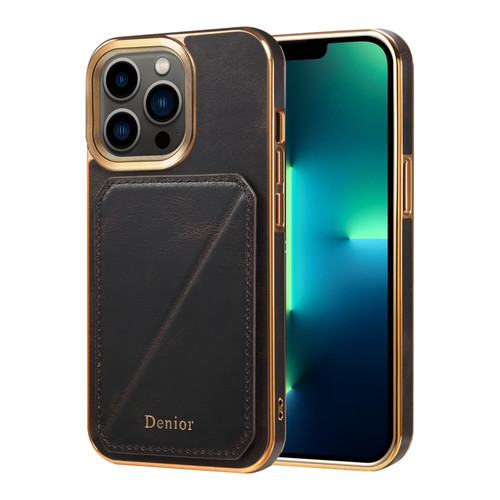 Denior Oil Wax Leather Electroplating Card Slot Holder Phone Casefor iPhone 13 Pro Max - Black