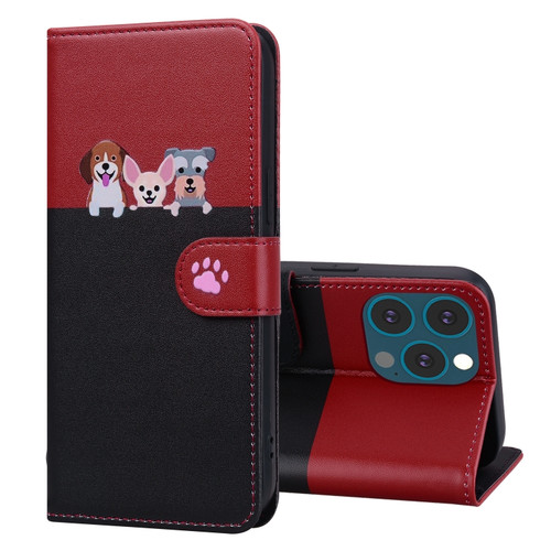 Cute Pet Series Color Block Buckle Leather Phone Casefor iPhone 13 Pro Max - Black