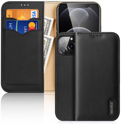 DUX DUCIS Hivo Series Cowhide + PU + TPU Leather Horizontal Flip Case with Holder & Card Slots for iPhone 13 Pro Max - Black