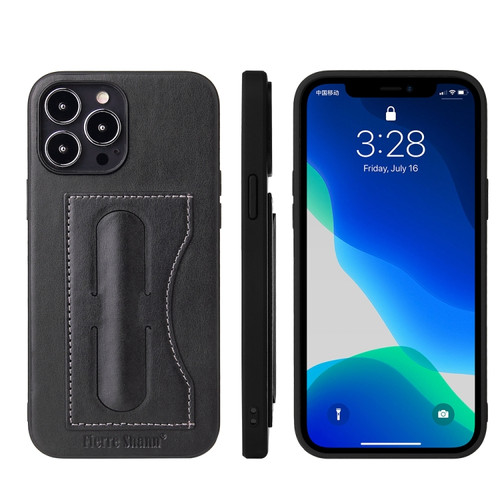 Fierre Shann Full Coverage Protective Leather Case with Holder & Card Slot for iPhone 13 Pro Max - Black