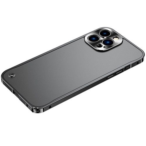 Metal Frame Frosted PC Shockproof Phone Case for iPhone 13 Pro Max - Black