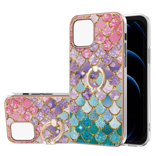 Electroplating Pattern IMD TPU Shockproof Case with Rhinestone Ring Holder for iPhone 13 Pro Max - Colorful Scales